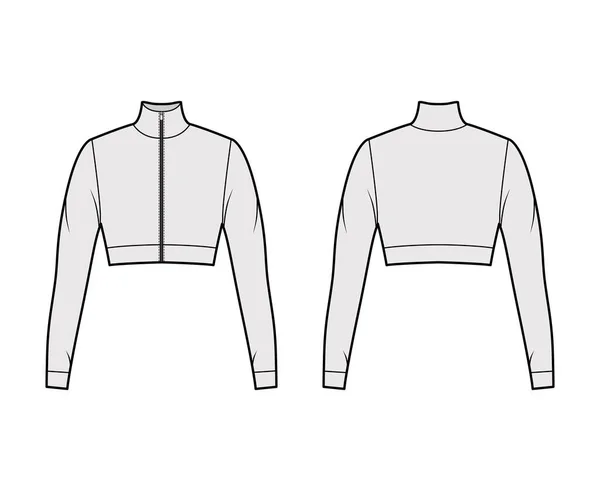 拉链剪裁的高领运动衫技术时尚的例子与长袖，紧密适合的形状。扁平 — 图库矢量图片