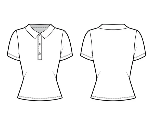 Техническая модная иллюстрация рубашки-поло с короткими рукавами из хлопка-джерси, оснащенное тело, пуговицы вдоль передней части — стоковый вектор