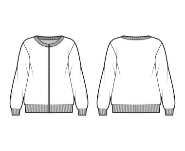 Fermuarlı büyük boy pamuk-terry sweatshirt kepçe yakalı, uzun kollu, kaburgalı...