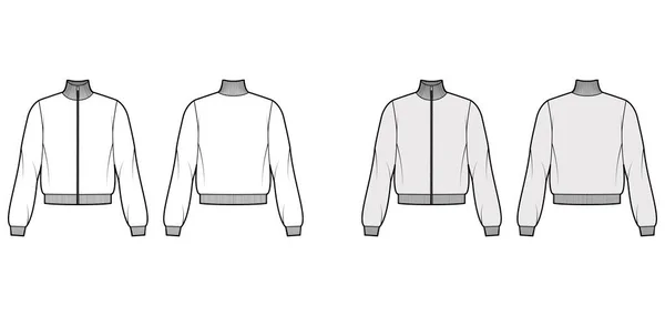 Bluza z długim rękawem zip-up Ilustracja moda techniczna z bawełnianą koszulką, casual-fit, żebrowane wykończenia płaski sweter — Wektor stockowy
