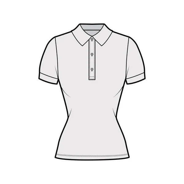 Polo de la moda técnica ilustración con mangas cortas de algodón-jersey, ajuste cercano, botones a lo largo de la ropa interior delantera — Archivo Imágenes Vectoriales