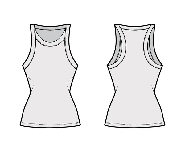 Débardeur dos de coureur en jersey de coton illustration de mode technique avec corps ajusté, encolure large. Tenues plates cami — Image vectorielle