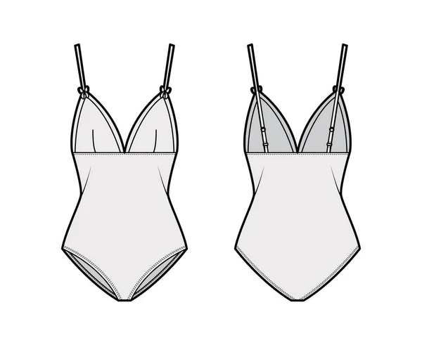 Bodysuit ilustración técnica de moda con correas de hombro ajustables, calzoncillos de cobertura media. Ropa interior y natación plana — Archivo Imágenes Vectoriales