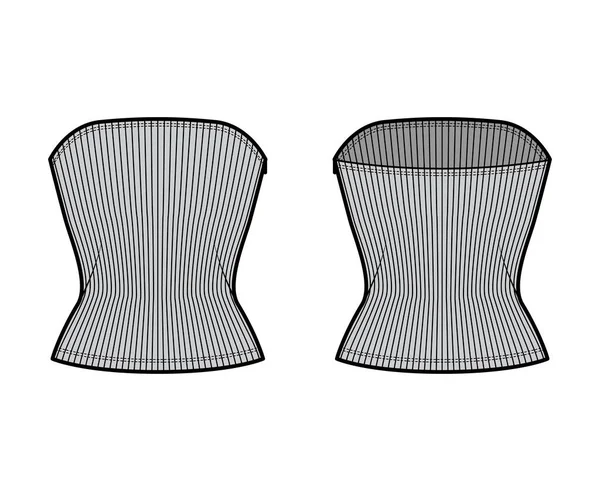 Tubo acanalado superior ilustración técnica de moda con cierre de cremallera lateral, cuerpo ajustado, escote redondo, ajuste delgado. Parte superior plana — Archivo Imágenes Vectoriales