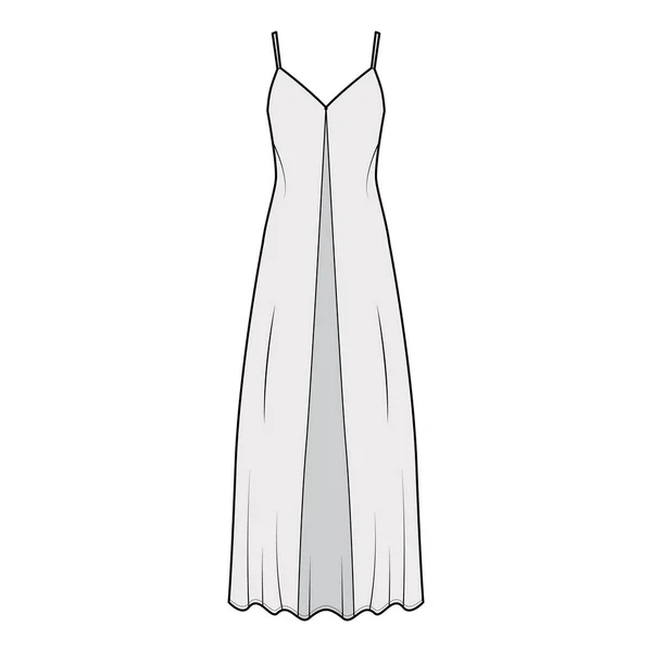 Ilustración de moda técnica Camisole con cuello en V profundo, cierre de botón delantero, longitud máxima del ancla, forma suelta. Plano — Vector de stock