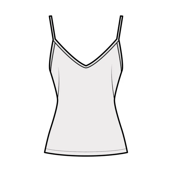 Camisole slip top technical fashion illustration with sweetheart neck, thin straps, slim fit, back zip fastening. Flat — Stock Vector