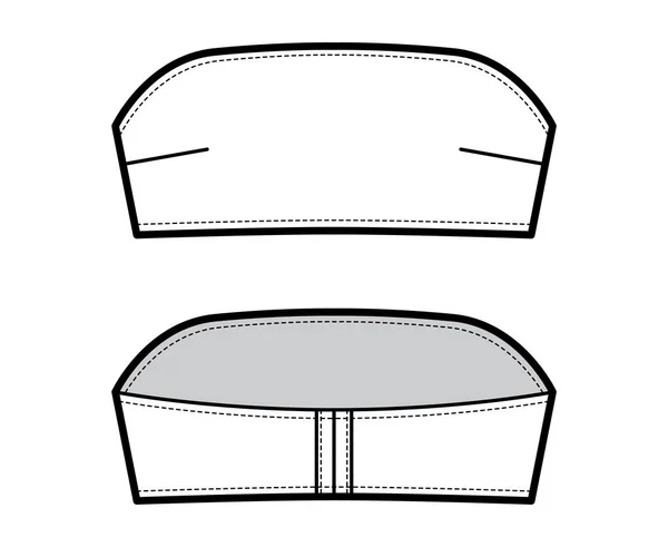 Бюстір трубка Бандо зверху технічна ілюстрація моди з застібками на задніх гачках, обрізана довжина. Плаский бюстгальтер для плавання — стоковий вектор