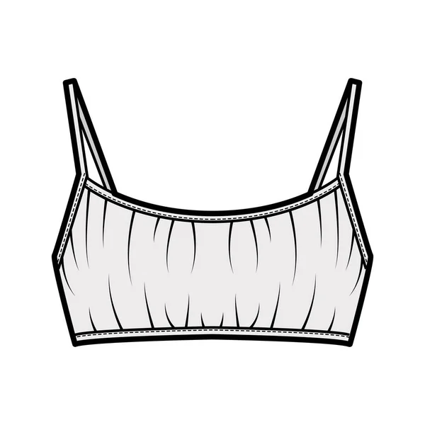Cropped gathered at the front Bra top technical fashion illustration with back hook fastenings, shoulder straps. — Stock Vector