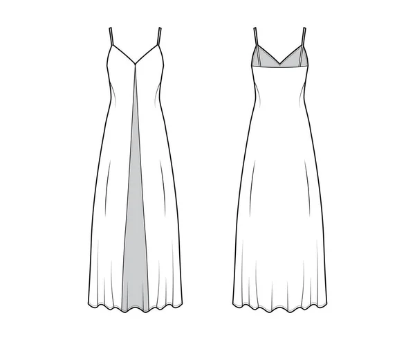 Ilustración de moda técnica Camisole con cuello en V profundo, cierre de botón delantero, longitud máxima del ancla, forma suelta. Plano — Vector de stock