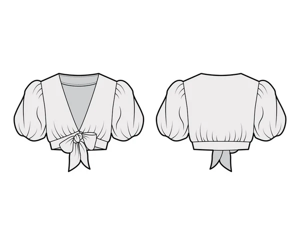 领口裁剪衬衫技术时尚图例，长袖短袖，下垂领口平领衬衫 — 图库矢量图片