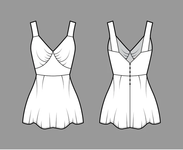 Камізол ковзає зверху технічної ілюстрації моди з коханою шиєю, широкими ремінцями, тонкою підголівкою, витягнутою грудкою. Плоский — стоковий вектор