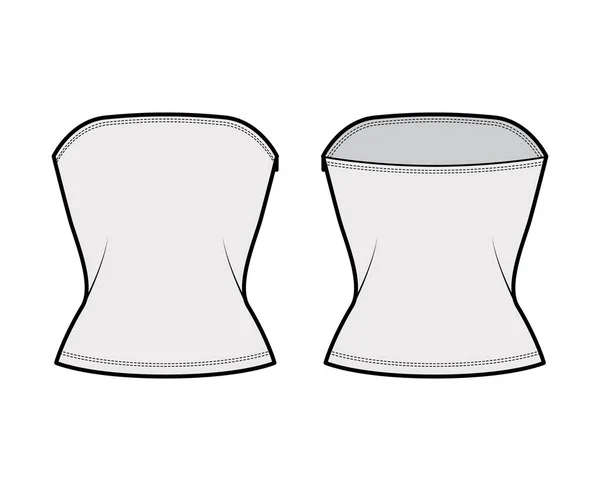 Trubka top technické módní ilustrace s bočním zdrhovadla, montované tělo, kulatý výstřih. Ploché podprsenka plavky spodní prádlo — Stockový vektor
