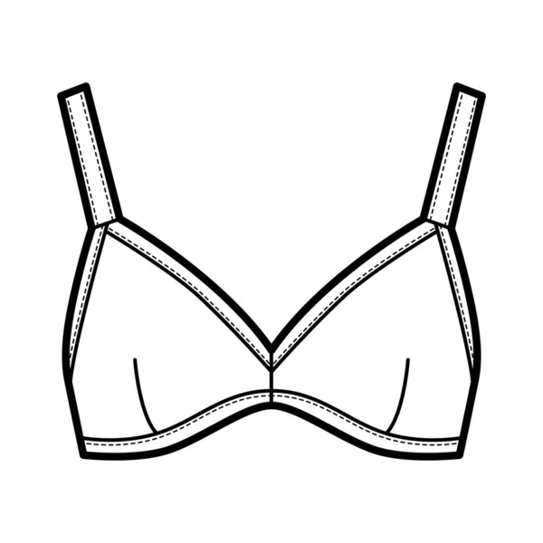 Bustier top bralette technische mode illustratie met verstelbare dikke banden, sluiting aan de achterkant beha badmode — Stockvector