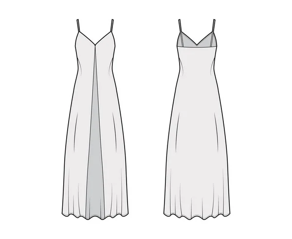 Illustration de mode technique camisole avec col en V profond, fermeture par bouton avant, longueur maxi de l'ancre, forme lâche. Plat — Image vectorielle