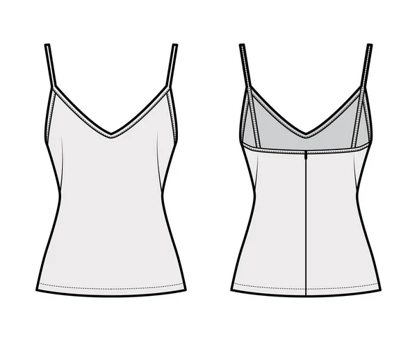 Camisole skluzavka top technické módní ilustrace s miláčkem krku, tenké řemínky, štíhlé fit, zapínání na zip. Flat — Stockový vektor