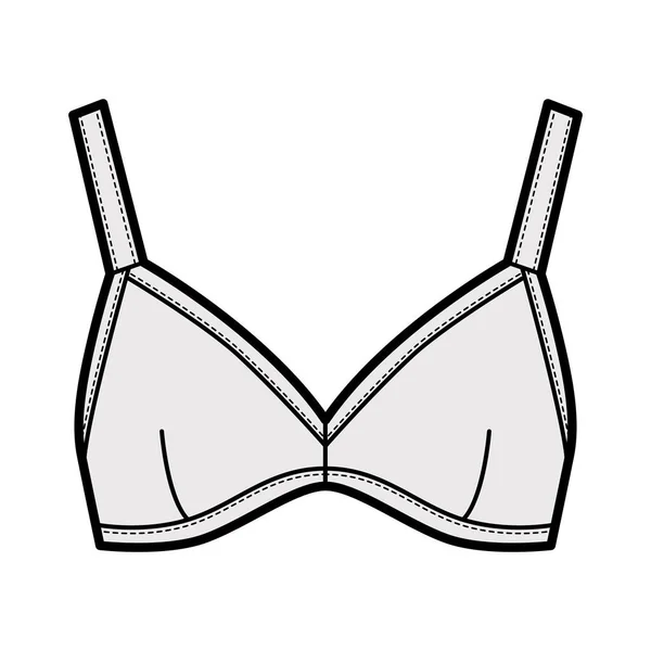 Bustier top bralette technische mode illustratie met verstelbare dikke banden, sluiting aan de achterkant beha badmode — Stockvector