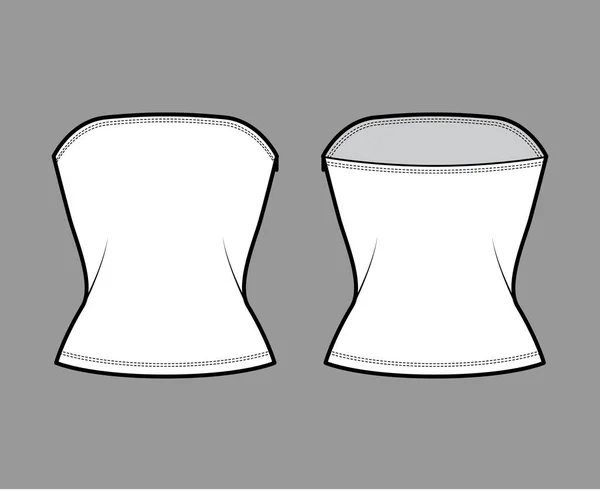 Tubenoberteil technische Modeillustration mit seitlichem Reißverschluss, tailliertem Körper, rundem Ausschnitt. Flachbüstenhalter Badebekleidung Dessous — Stockvektor