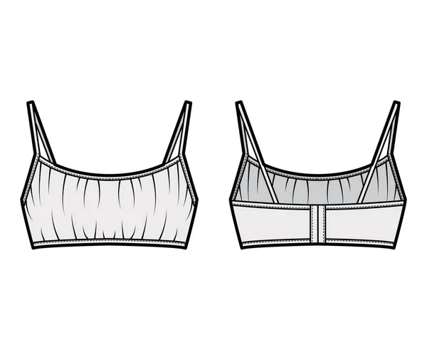 An der Vorderseite zusammengeschnittene BH-Top technische Mode Illustration mit Hakenverschlüssen im Rücken, Schultergurte. — Stockvektor