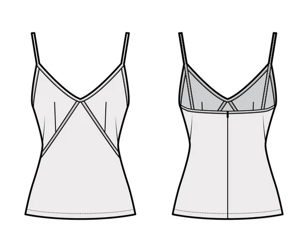 Camisole deslizamiento superior ilustración técnica de moda con cuello corazón, correas delgadas, ajuste delgado, cierre de cremallera trasera. Plano — Archivo Imágenes Vectoriales