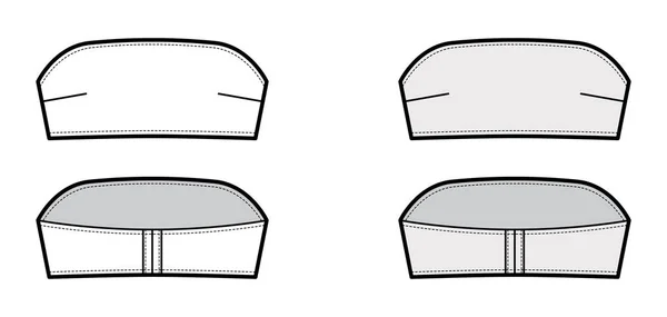 Bustier röret bandeau topp teknisk mode illustration med bakkrok fästanordningar, beskärd längd. Baddräkter med platt bh — Stock vektor