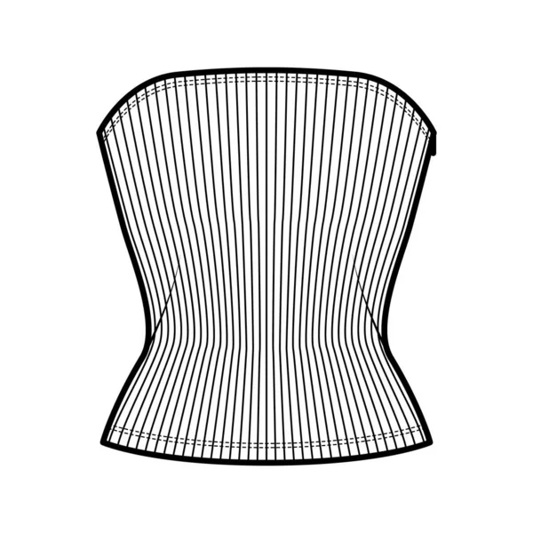 Haut de tube côtelé illustration de mode technique avec fermeture éclair latérale, corps ajusté, encolure ronde, coupe slim. Plateau plat — Image vectorielle