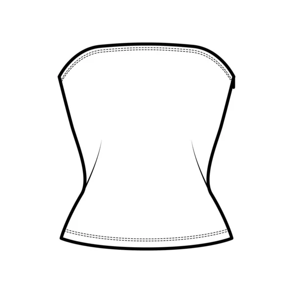 Illustration de mode technique avec fermeture éclair latérale, corps ajusté, encolure ronde. Soutien-gorge plat maillot de bain lingerie — Image vectorielle