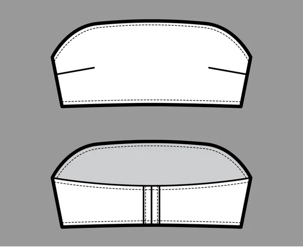 Tubo Bustier bandeau superior ilustración técnica de moda con gancho trasero cierres, longitud recortada. Sujetador plano traje de baño — Vector de stock