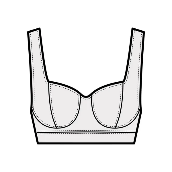 Jewel przycięte bustier top technicznej ilustracji mody z szerokim paskiem na ramię, zakrzywione formowane kubki, blisko pasuje. — Wektor stockowy