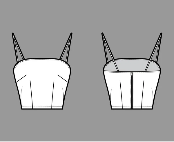 Обрезанная верхняя техническая модная иллюстрация на камизоле со спагетти-бретельками, тонкой подгонкой, застежкой на молнии. Плоский танк — стоковый вектор