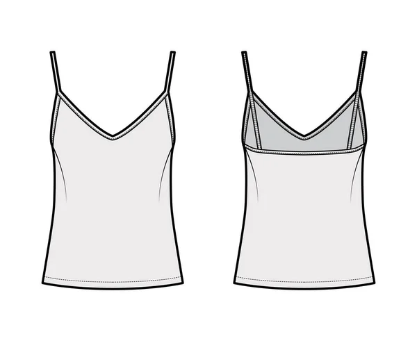 Camisole skluzavka top technické módní ilustrace s miláčkem krku, tenké řemínky, relaxační fit, zapínání na zip. Flat — Stockový vektor