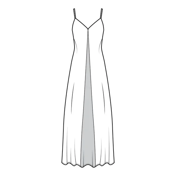 Ilustración de moda técnica Camisole con cuello en V profundo, cierre de botón delantero, longitud máxima del ancla, forma suelta. Plano — Vector de stock