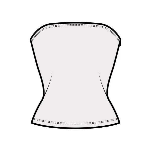 Illustrazione tecnica di moda con cerniera laterale, corpo aderente, scollatura rotonda. Reggiseno piatto costumi da bagno lingerie — Vettoriale Stock