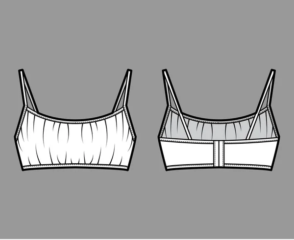 Beskåret samlet på forsiden BH top teknisk mode illustration med ryg krog lukninger, skulderstropper. – Stock-vektor