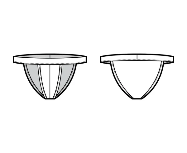 Sous-vêtements Tanga illustration de mode technique avec ceinture élastique, style athlétique peau serrée. String plat Culotte — Image vectorielle
