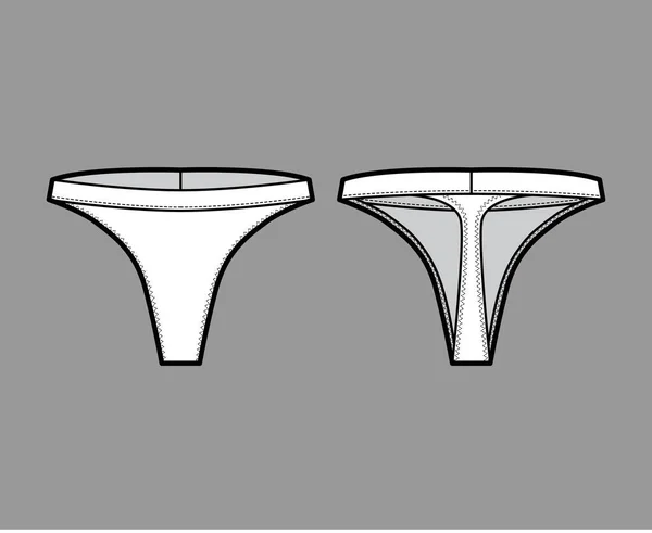 Thong underwear ilustração de moda técnica com cintura elástica, tira estreita. Flat tanga cuecas lingerie — Vetor de Stock