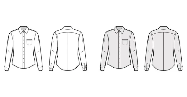 Camisa clásica ilustración técnica de moda con mangas largas con puño, cierre de botón delantero, cuello, yugos traseros — Archivo Imágenes Vectoriales
