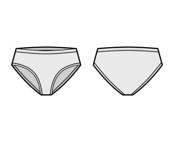 Slip taille haute illustration de mode technique avec couverture mi-hanches et tour de taille. Mini-short plat lingerie bikini — Image vectorielle