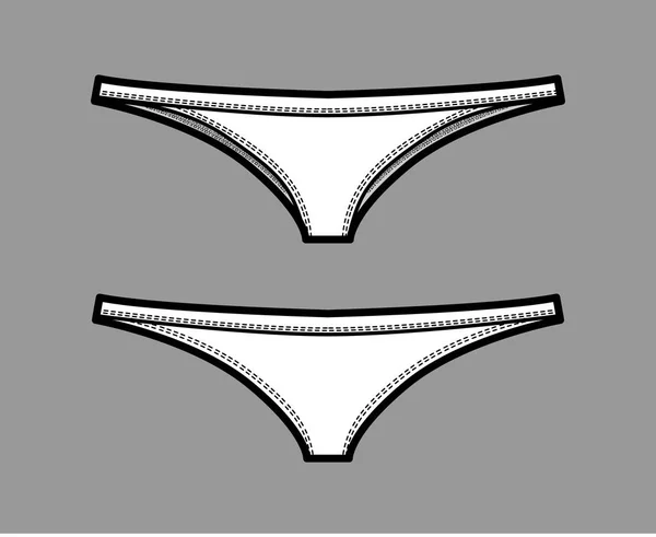 Illustration de mode technique Tangas avec ceinture élastique, taille basse, couverture moyenne. Slip plat culotte lingerie — Image vectorielle
