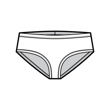 Dar iç çamaşırları, elastik bel bandı, deri-geçirmez şortlu, teknik moda illüstrasyonu. 