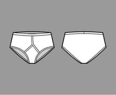Y-front Brief iç çamaşırı teknik moda illüstrasyonu elastik bel bandı, dikey uçuş. Düz şort. İç çamaşırı.