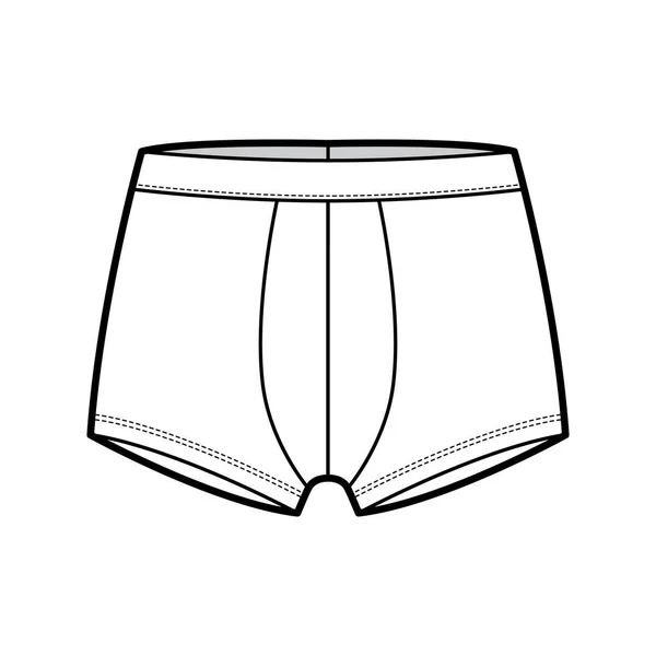 Trunks ondergoed technische mode illustratie met elastische tailleband, atletische stijl huid-strakke korte-benen boxer slips — Stockvector