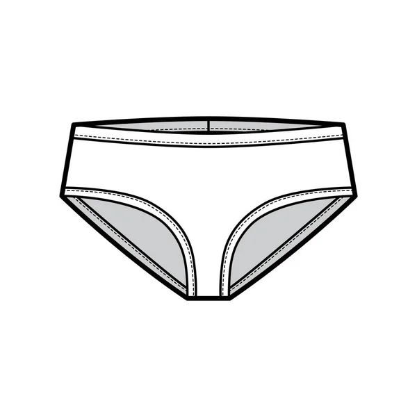 Úzká přední Stručné spodní prádlo technické módní ilustrace s elastickým pásem Atletický styl kůže těsné trenky — Stockový vektor