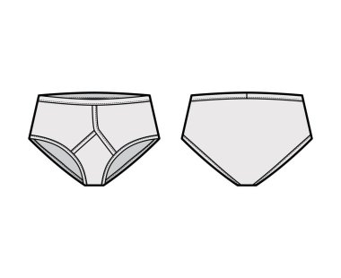 Y-front Brief iç çamaşırı teknik moda illüstrasyonu elastik bel bandı, dikey uçuş. Düz şort. İç çamaşırı.