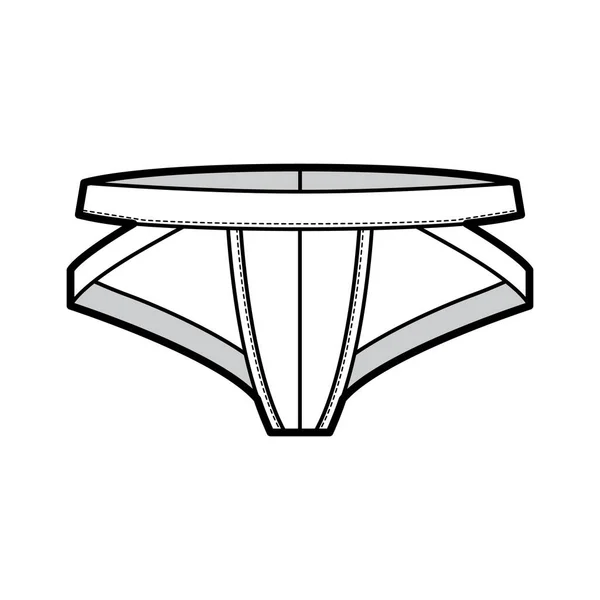 Jockstrap ondergoed technische mode illustratie met elastische tailleband, atletische supporter. Platte string onderbroek — Stockvector