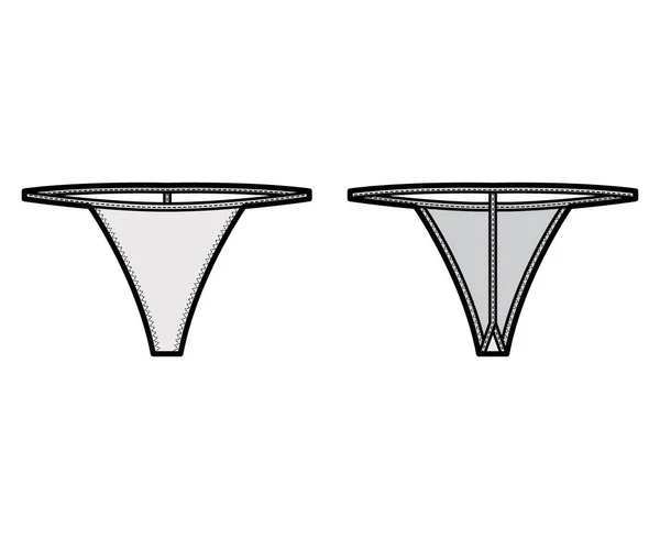 T-back cadena técnica moda ilustración con aumento de cintura baja, sin cobertura de caderas, elástico cintura bikini lencería — Vector de stock
