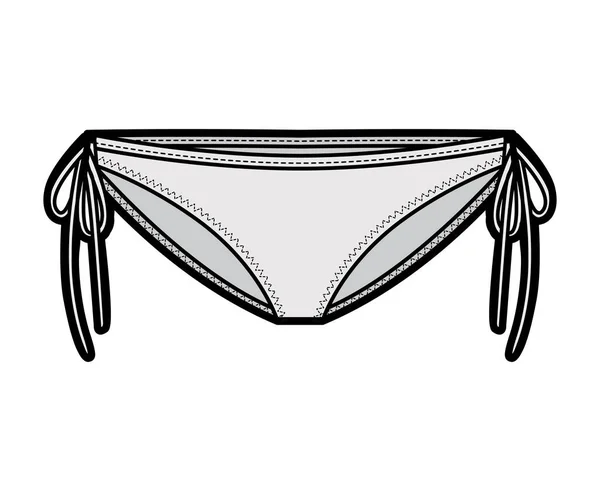 String bikiny módní ilustrace s bočními kravatami, elastický pás, nízký vzestup. Ploché Mini-kalhotky spodní prádlo — Stockový vektor