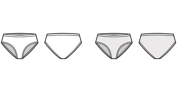 High-cut briefs ilustração de moda técnica com cobertura meados dos quadris e subida da cintura. Flat Mini-short biquíni lingerie — Vetor de Stock