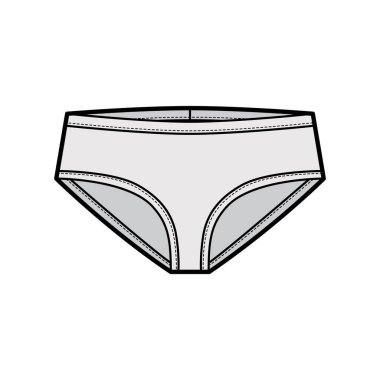 Dar iç çamaşırları, elastik bel bandı, deri-geçirmez şortlu, teknik moda illüstrasyonu. 