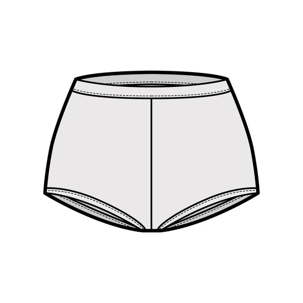 Boyleg slip boksers technische mode illustratie met mid taille stijging, volledige heupen dekking boushorts slipje lingerie — Stockvector