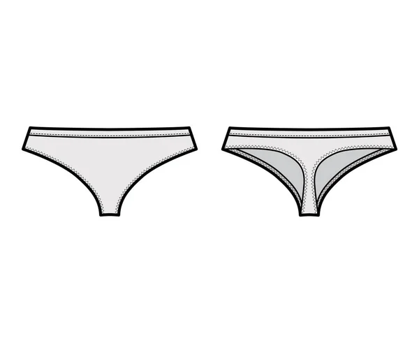 Tangas atrevidas ilustração de moda técnica com baixo crescimento, cintura elástica, cobertura de quadris pequenos. Flat Mini lingerie — Vetor de Stock